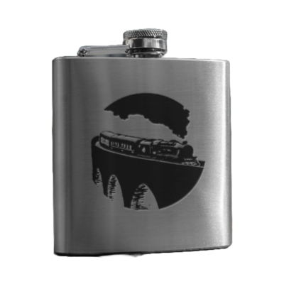 Hip Flask With Steam Train Engraving